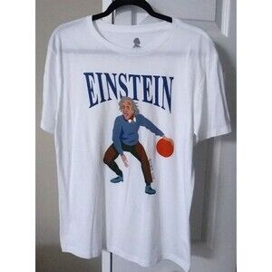 ALBERT EINSTEIN High IQ Men's T-Shirt White Basketball Graphic Tee UN-WORN!